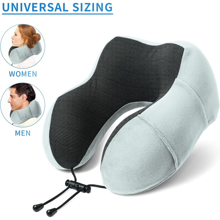 Подушка для шиї SOMLAW (2 шт.) з memory foam, ергономічна, для подорожей, літака, авто, офісу, з маскою для сну та берушами (сіро-білий)
