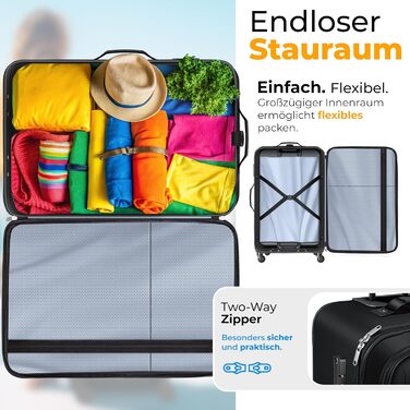 Набір валіз KESSER® 4-в-1 | Чотири валізи з тканини з TSA-замком, 360° колесами та телескопічною ручкою | Косметичка, ручна валіза та великі валізи для подорожей та бізнесу (Чорний)