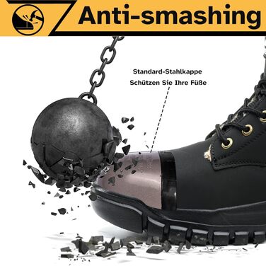 Черевики безпеки для чоловіків та жінок, робочі черевики, водонепроникні, зимові, з підкладкою, захисні черевики зі сталевим підноском, чорні, 45 EU