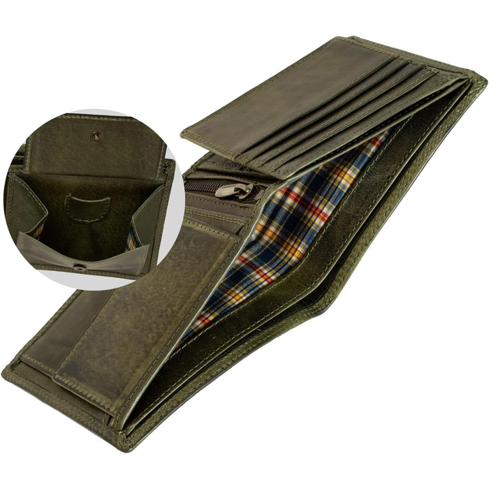 Чоловічий гаманець Volmer Leder з RFID-захистом, міцний, зелений (8+3 картки)