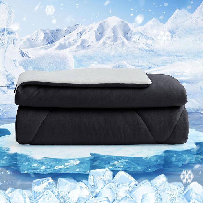 HOMFINE Cooling Blanket Double-Sided Cooling Blanket - Lightweight Cooling Blanket for People Q-Max > 0.4 Cooling Summer Blanket Self-Cooling Blanket Summer Blanket Cooling Blanket for Bed, Black, 150 x 230 cm