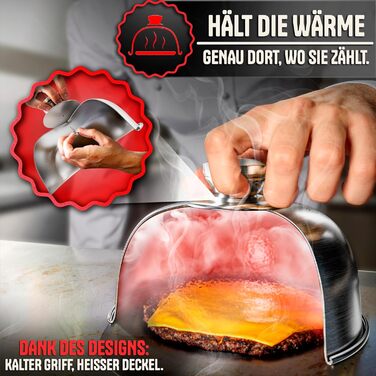 Набір для приготування Smash Burger SMASHI® з нержавіючої сталі 304 – професійний набір з антипригарною пресом, лопаткою для гриля та бургер-дзвоном – з рецептами (Supreme)