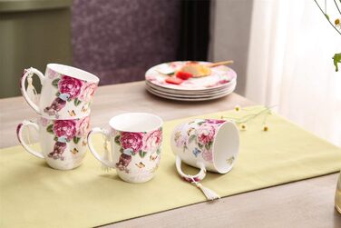Набір порцелянових чашок London Boutique, 330 мл, 4 шт, пташки, троянда, метелик, вінтаж, подарунок