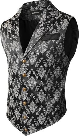 VATPAVE Вікторіанський костюмний жилет для чоловіків Steampunk Gothic, чорний та білий (S)