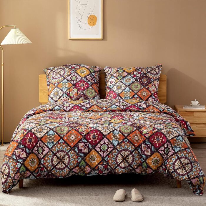 ATsense Bedding 135x200 Cotton, Multicolor Renforcé Bedding Sets ÖkoTex Duvet Cover 135x200 4-Piece, Super Soft, with Zipper 2x Bedding + 2x Pillowcase 80x80 (Bohemian, Paisley) 2x135x200 cm + 2x80x80 cm Multicolor