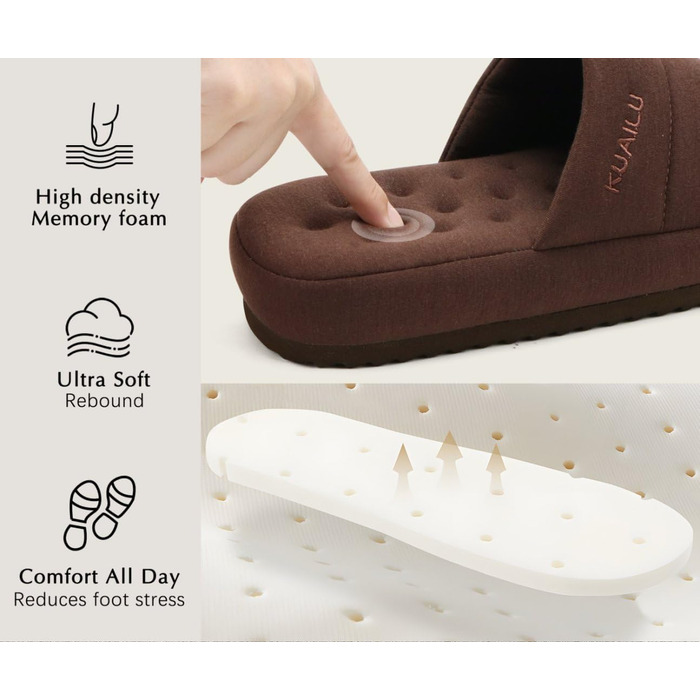 Чоловічі домашні тапочки KuaiLu, стильні, з м'якою устілкою з піною пам'яті, з цупкою гумовою підошвою, для дому та вулиці (темно-коричневі, 43 EU)