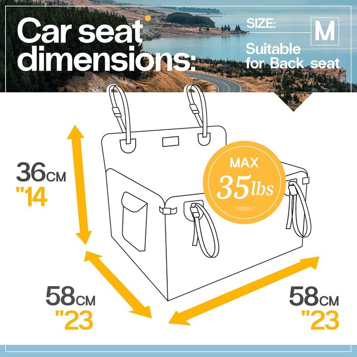 Автомобільний лежак для собак середніх порід - водовідштовхуючий, 58x58x36 см