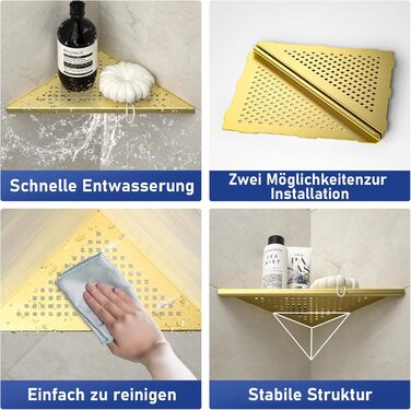 Полиця для душу Eck Duschregal з нержавіючої сталі 304, полиця для ванної кімнати з сітчастою конструкцією для плитки, вбудована полиця для ремонту ванної кімнати (щітка, 254 мм - 2 шт) (254 мм-2, золотий)