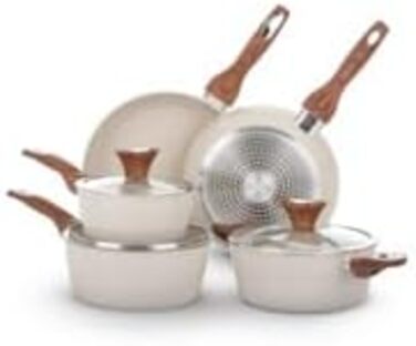 Набір каструль та сковорідок Kochtopf Kasanova New Ceramic, 8 предметів, кремовий, з керамічним покриттям, індукційний, з кришками