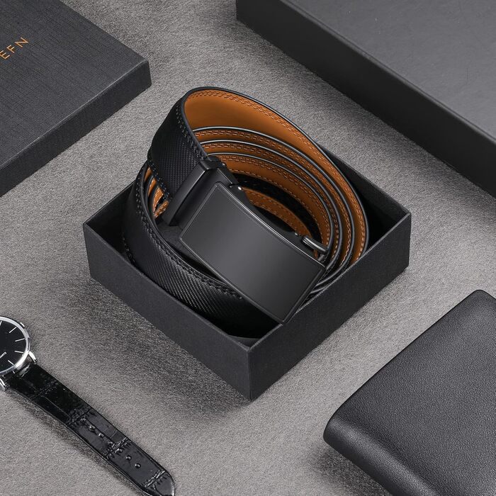 Чоловічий шкіряний ремінь SENDEFN з автоматичною пряжкою, ширина 35 мм, регульований розмір 32-38 дюймів (115 см), матовий чорний