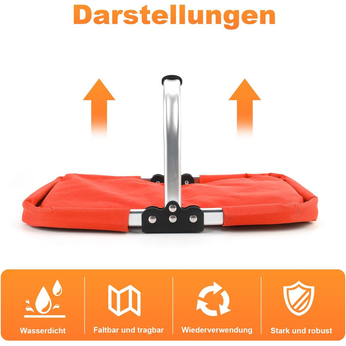 Складаний кошик для покупок 25L з м'якими ручками та кишенею на блискавці, червоний