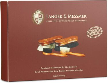 Langer & Messmer 4-Piece Shoe Brush Set made of Horsehair for the professional shoe care of smooth leather shoes - includes polishing brushes and cream brushes (4-piece set, Premium)