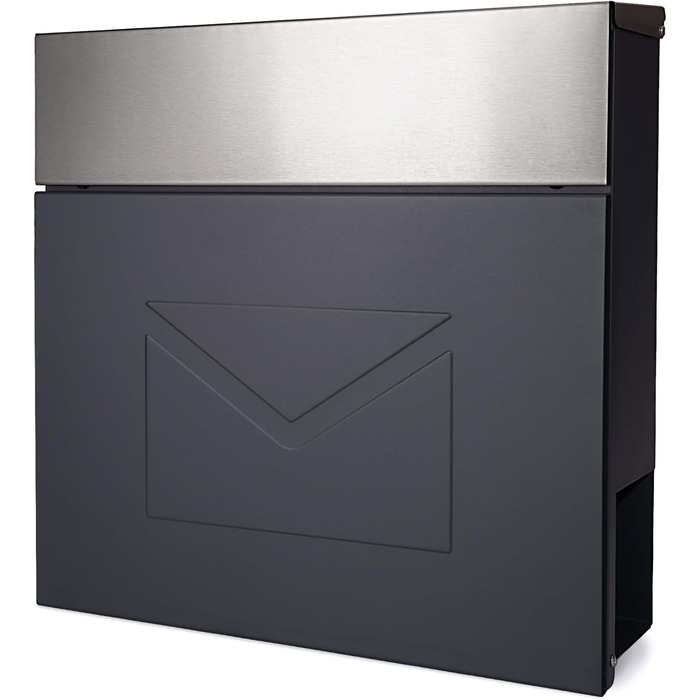 Поштовий ящик Verda з газетницею, нержавіюча сталь, антрацит, 37x37x11 см, з вікном, ключами та табличкою для імені - сучасний вуличний поштовий ящик