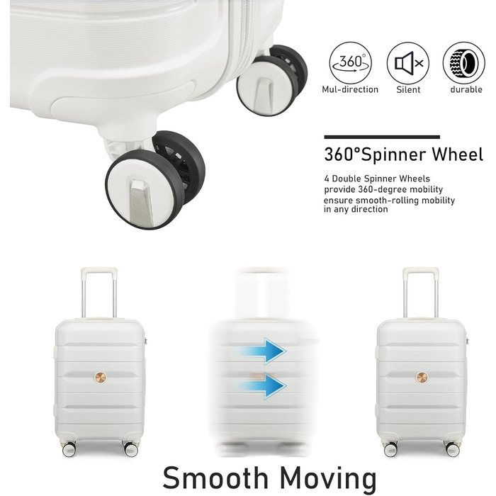 Валіза-тележка Sea Choice з жорстким корпусом, розширювана, ручна поклажа, 55 см, білий колір, з TSA замком та 360° колесами