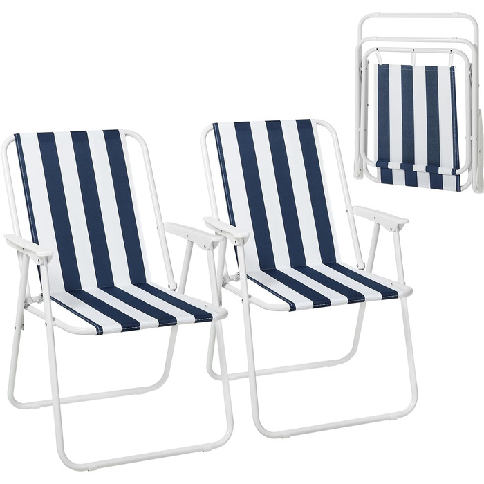 WOLTU Folding Camping Chairs, 2-Piece Set, Folding Chair, Lightweight Fishing Chair with Armrests for Picnic, Outdoor, Hiking, Garden, Balcony, (White+Blue)