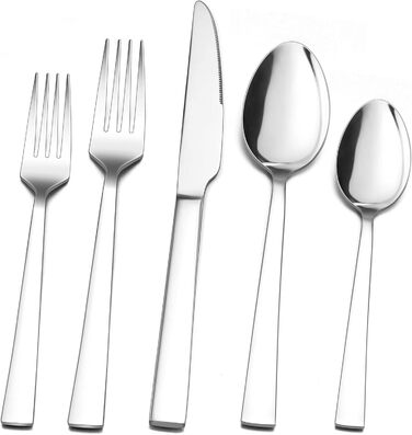 Herogo Cutlery Set 12 People, 60-Piece Stainless Steel Polished Cutlery Set, Silver Table Cutlery with Fork, Spoon, Knife Set for Family/Party/Hotel, Rust-Proof, Dishwasher-Safe