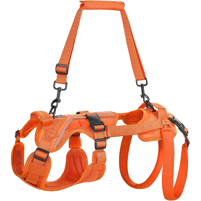 Шлейка для собак OneTigris Hopper - шлейка підтримки для реабілітації, з двома ручками, помаранчевого кольору, XS (XXS:3-5кг, шия:25-35см, груди:33-46см)