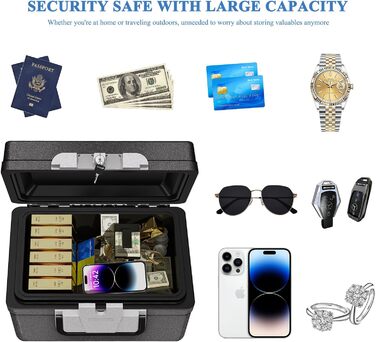 WASJOYE Portable Fireproof Safe Box with Key Lock - Home, Office, Car, Travel Security Box (6.8L, 16.8 x 32.4 x 39 cm)