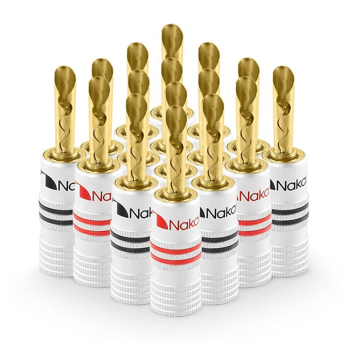 Позолочені бананові роз'єми Nakamichi 24K для акустичних кабелів 12-18 AWG, 4 мм для підсилювача, Hi-Fi стерео та домашнього кінотеатру, 4 шт (2 пари)