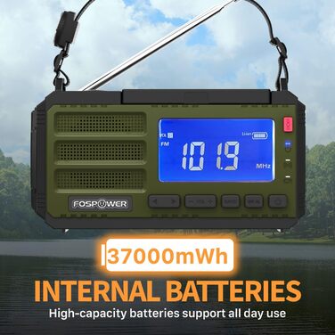 Радіоприймач FosPower NOAA/AM/FM з Power Bank 19240mAh (5200mAh) - Сонячна/USB зарядка, ручний генератор, SOS-сигнал, ліхтарик, помаранчевий (D8)