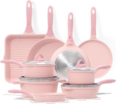 JEETEE 23-Piece Pink Cookware Set - Nonstick Granite Pots and Pans Set for Induction, Gas, Electric & Ceramic Stoves - Perfect Gift Set