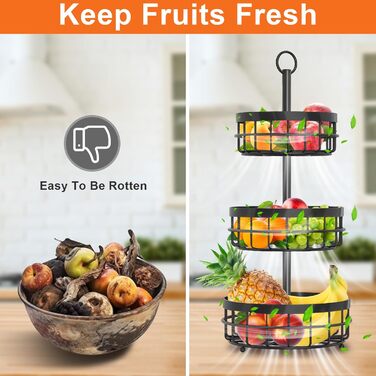 Металева фруктова етажерка Yiomxhi 3 ящики, чорна – для зберігання фруктів, овочів, хліба та закусок