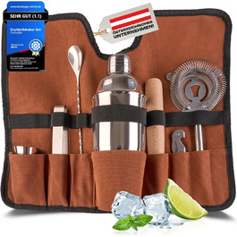 Premium 7-Piece Cocktail Shaker Set with Carrying Case & Recipe Cards - Complete Bar Accessory Set for Home & Travel