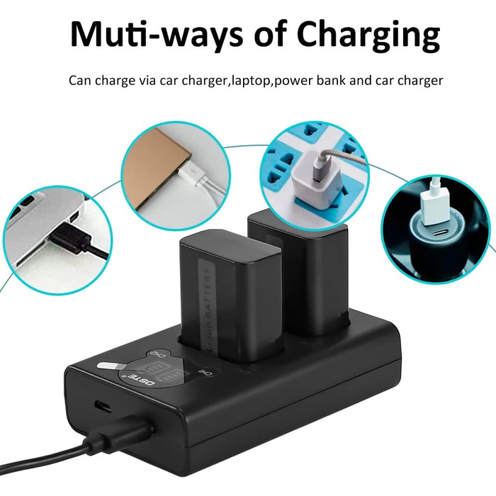 Запасний акумулятор NP-FW50 (2 шт.) та смарт-зарядний пристрій LED Dual USB для Sony Alpha a6500, a6300, a6000, a7s, a7, a7s ii, a5100, a5000, a3000