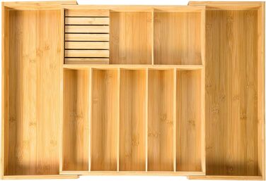 VaeFae Bamboo Cutlery Box, Adjustable Drawer Cutlery Insert, Cutlery Organizer for Kitchen, and Expandable Utensil Holder