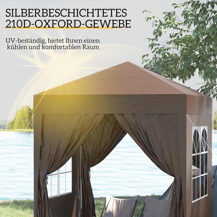 Outsunny 2x2m (6.5 x 6.5ft) Waterproof Gazebo, Pop-up Folding Canopy with 4 Side Walls, Drain Holes, Windows, Foldable Party Tent, UV 30+, Garden Tent with Carry Bag, Garden Gazebo for Patio, White (Brown)