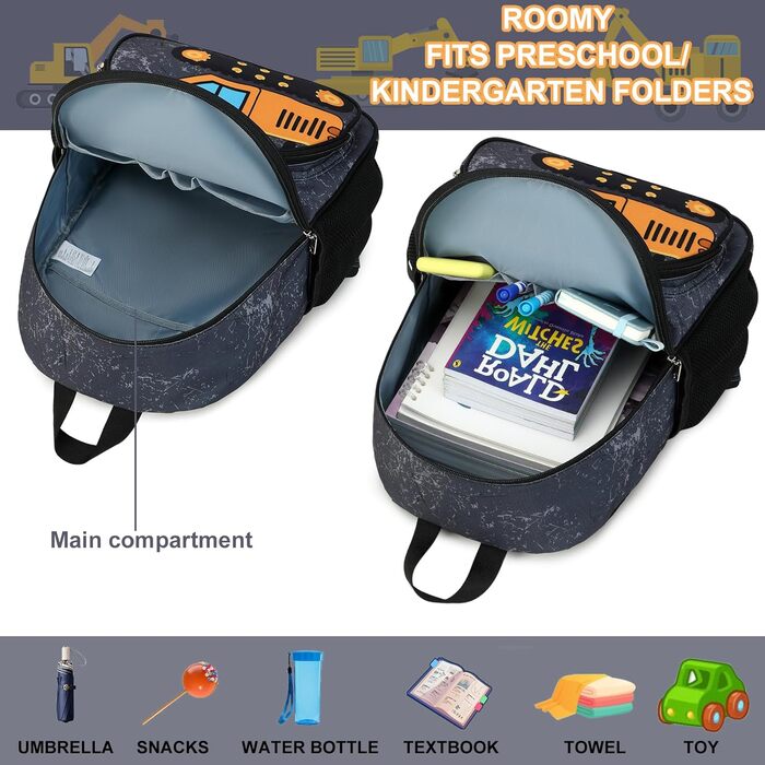 LOIDOU Рюкзак для хлопчика, рюкзак для дитячого садка, шкільний рюкзак 38 см, 3-8 років (Темно-сірий)