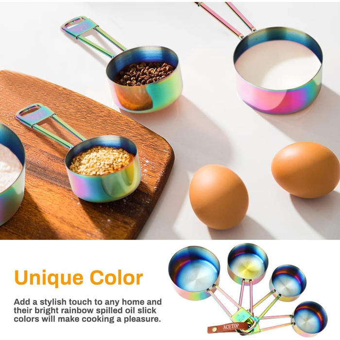 Intsun Measuring Spoon and Cup Set, Stackable Stainless Steel Measuring Cups and Spoons, Multicolor, with Engraved Measurements and Highly Polished Measuring Cup Set for Cooking, Mixing, and Baking