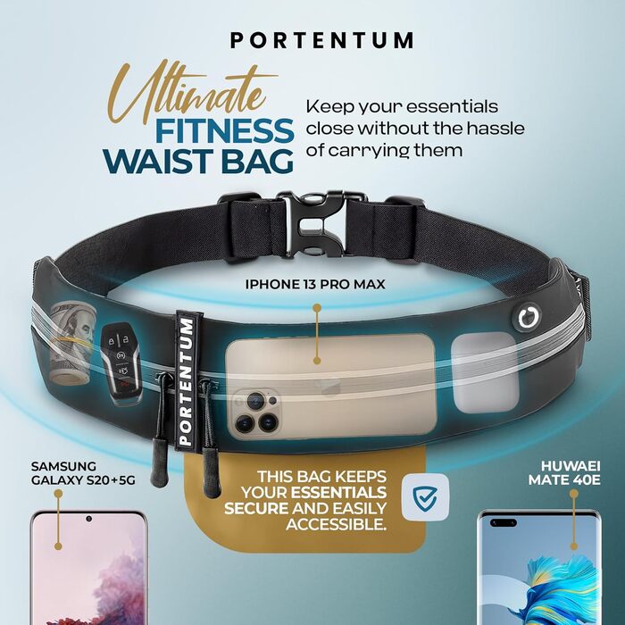 Портентум Поясна Сумка Laufgürtel, Чорна, Унісекс, для всіх розмірів до 150 см
