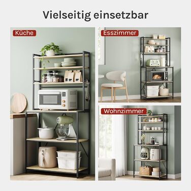 Стійка кухонна WOLTU з 6 полицями, металева та з інженерної деревини, 60 x 167 x 40 см, рустикальний коричнево-чорний колір