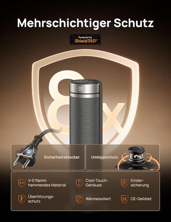 Електричний обігрівач Dreo 23 дюйми, 2000 Вт, тихий, з пультом керування, таймером 12 годин, 70° коливанням, 5 режимів, PTC кераміка з термостатом, для великих приміщень, офісу, срібний