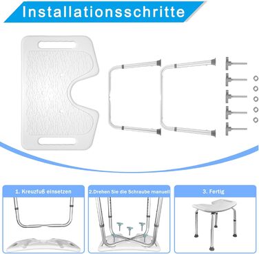 AUFUN Shower Stool, Adjustable Height 35-51cm, U-Shaped Shower Stool, Anti-Slip Bath Seat, Shower Aid, Shower Seat Made of Aluminum and Plastic for Elderly, Pregnant Women (U-Shaped Shower Stool)
