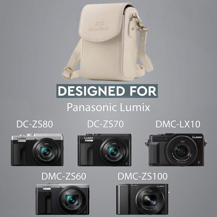 Чохол для камери MegaGear Panasonic Lumix DC-ZS70/LX10/ZS60/ZS100/LX15/TZ95/TZ90/TZ80/TZ100 шкіряний з ременем (білий)