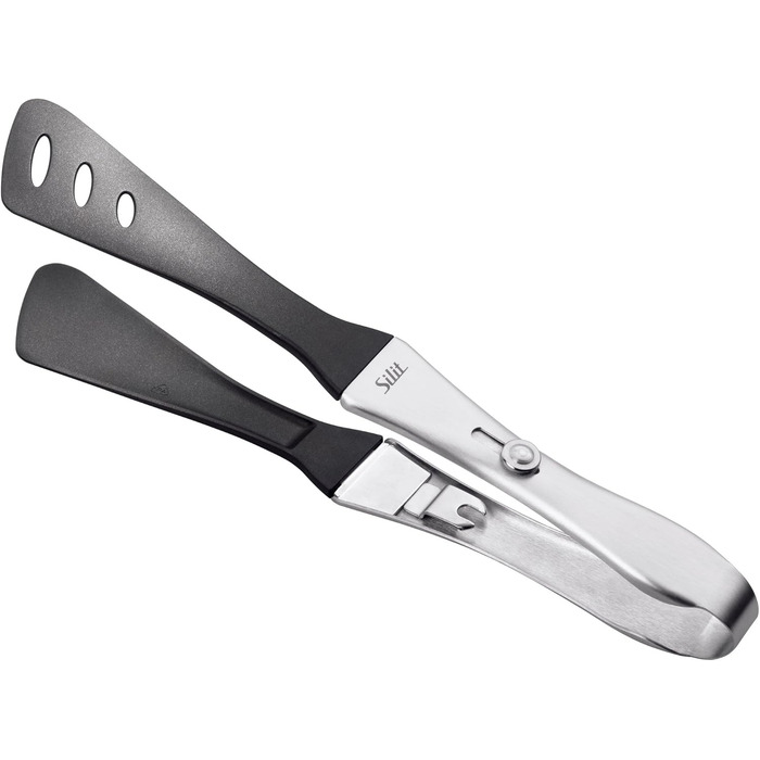 Silit Girato Serving Tongs 31 cm, Stainless Steel, Plastic Head, BBQ Tongs, Small Grill Tongs for Steak, Fish, Vegetables, Locking Mechanism, Space-Saving