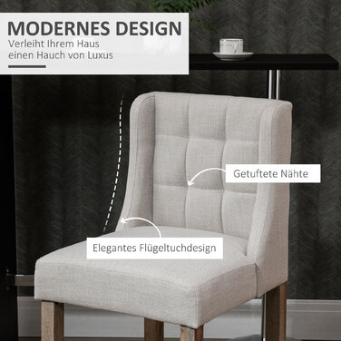 HOMCOM 2-Piece Bar Stool Set with Backrest, Upholstered Button-Tufted Bar Stools, Solid Wood, Includes Footrest, 47 cm x 50 cm x 101 cm, Grey + Natural