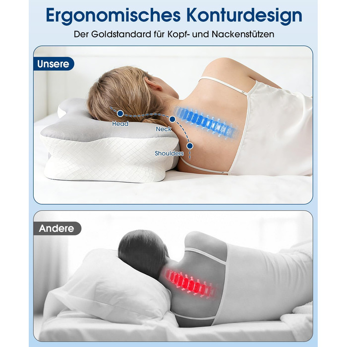 Подушка ортопедична BOYUNSHI з піни Memory Foam для сну на боці, спині та животі. 2 знімні охолоджуючі чохли, 2 висоти.