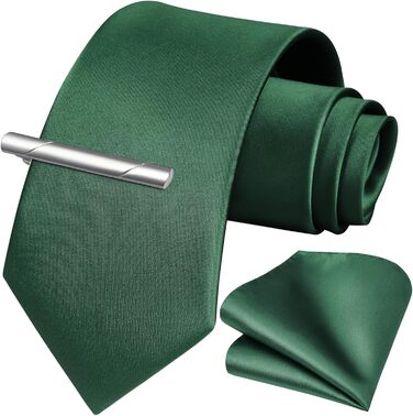 Чоловіча краватка HISDERN однотонна, з нагрудною хусткою та затискачем для краватки, зелена - ідеальний комплект для весілля та свят