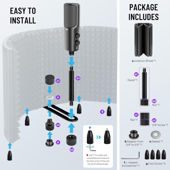 Акустичний ізоляційний екран для мікрофона CAHAYA, 5-панельний поглинач звуку та поп-фільтр, регульований на 180°, складаний захисний щит для студійного запису