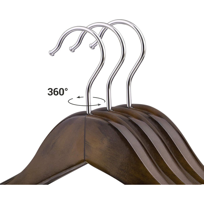 Набір вішалок для одягу SONGMICS, 6 шт., з масиву дерева, широкі плечі, антиковзні, для сорочок, пальто, курток, штанів, костюмів, поворотний гачок 360°, колір темний горіх CRSH06V