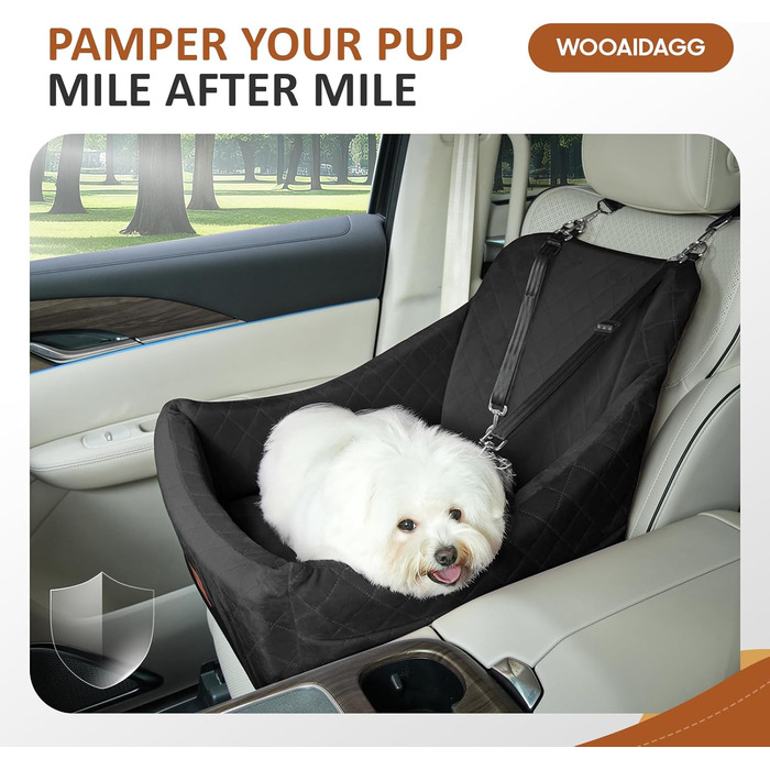 Автокрісло для собак середніх порід, переноска для тварин у машину з кріпленням ременем безпеки, знімне та пральне, регульовані ремені, 3 ремені (Чорний) Black Medium