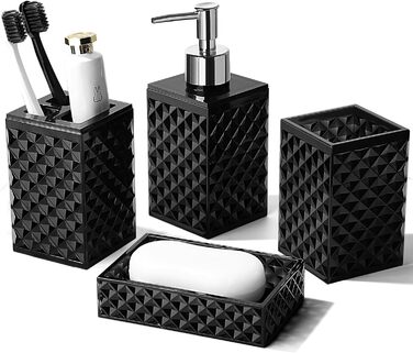 Чорний набір аксесуарів для ванної кімнати, 4 шт. - сучасний декор для ванної кімнати, акриловий дозатор для мила та тримач для зубних щіток