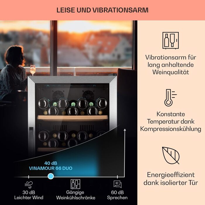 Klarstein Wine Refrigerator - Freestanding 33 Bottle Wine Cooler with Dual Zone & Glass Door - Indoor/Outdoor Beersafe with LED Lighting - 5-18°C