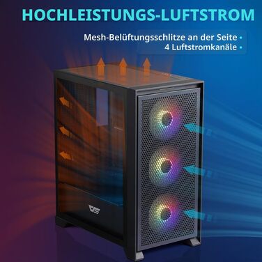 Ігровий корпус darkFlash DRX70 ATX Mid-Tower, 3x120мм RGB вентилятори, загартоване скло, Mesh-панель, чорний