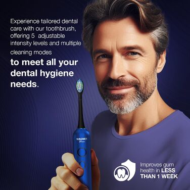 Електрична зубна щітка Wagner Stern VibroWave Plus: Звукова, з вібрацією та 4 насадками, водонепроникна IPX7, блакитна