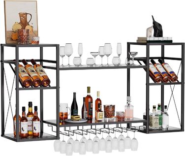 Настінна вітрина для вина UYOYOUS на 2 яруси з металу, 120 см, з 6 тримачами для келихів, барна вітрина для винних пляшок, підвісна вітрина для спиртних напоїв для дому, кухні, їдальні, ресторану, чорна