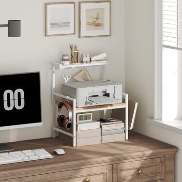 Поличка для мікрохвильової печі, кухонна поличка, 2 яруси, з підставкою для обробної дошки, органайзер з 8 гачками, коричнева, ABRBN5301